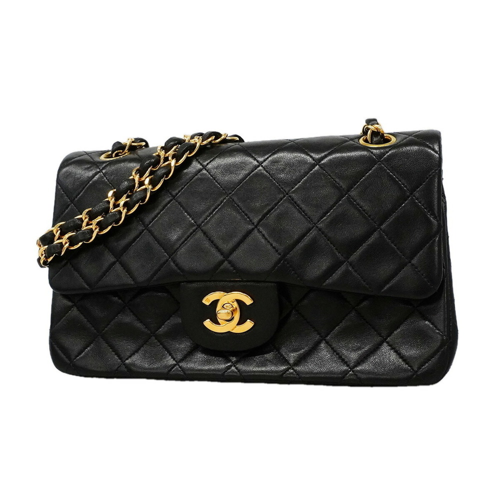 Chanel Matelassé Shoulder Bag, Double Flap, Chain, Lambskin, Black, Women's